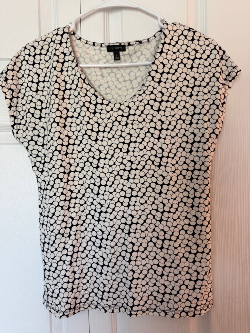 Talbots Black and White Polka Dot Cap Sleeve Tee